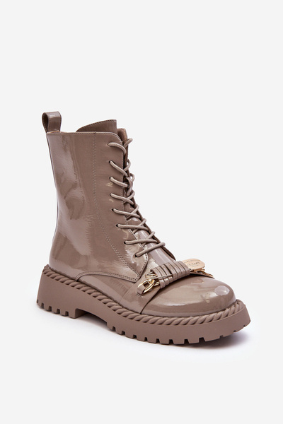 Bottines brillantes pour femmes richelieu avec décoration Beige SBarski MR870-67