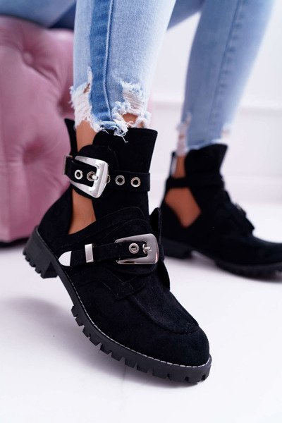 Lu Boo Black Suede Rock Girl Cutout bateliai