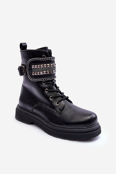 Bottes De Travail En Cuir Décorées De Clous Noir Kongei