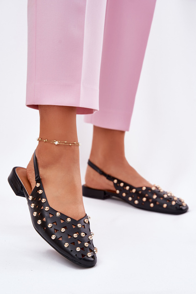 Ballerines Décorées À Talon Plat Noires Nilarisela