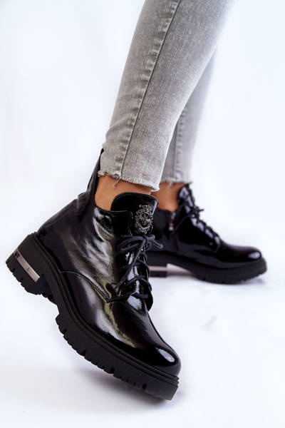 Zazoo 60309 Bottines vernies pour femmes à talon plat noir