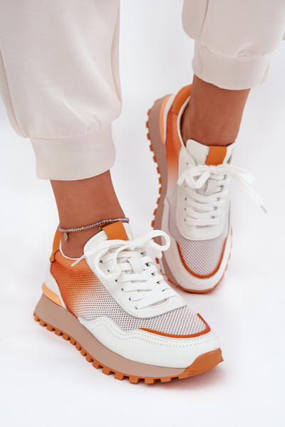 Chaussures De Sport En Cuir Avec Maille Femmes Vinceza 66775 Orange