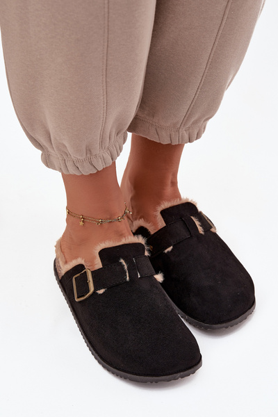 Chaussons pour femmes avec doublure en fourrure avec clip Noir Sylisse