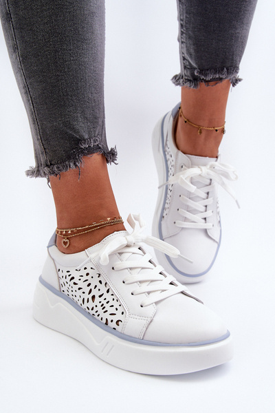 Baskets à plateforme en cuir blanc pour femme Peilaeno