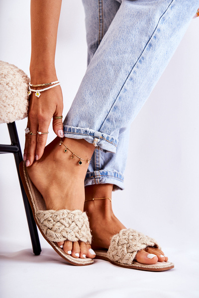 Beige geflochtene Maraya-Hausschuhe für Damen