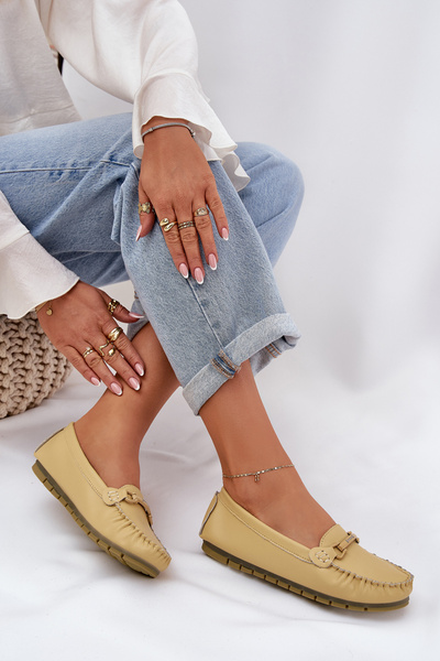 Mocassins En Cuir Plat Avec Décoration S.Barski LR51-547 Jaunes