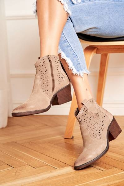 Damen Beige Leder Stiefel Barski 12622-21