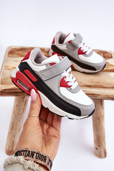 Chaussures de sport plateforme en cuir pour enfants blanc-rouge Lori