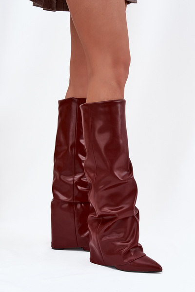 Bottes pour femmes isolantes avec tige retournée sur un talon Bordeaux Elivira