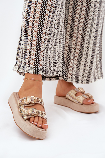 Sandales Femmes Sur Plateforme Avec Boucles Et Tressage Khaki Limme