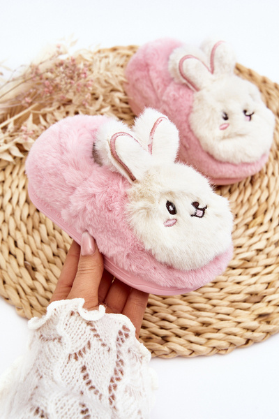 Children's Fur Slippers with Bunny Pink Apolanie