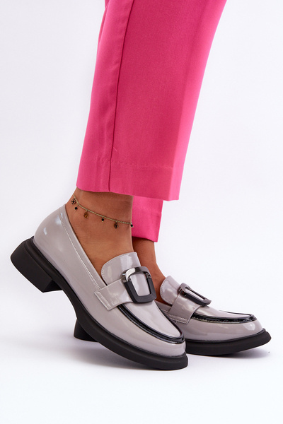 Mocassins Femme Cuir Verni Gris Fidodia