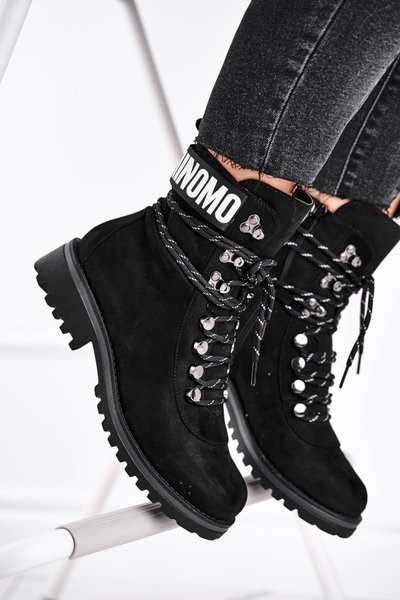 Women's Flat Heel Zipper Boots Black Popsi