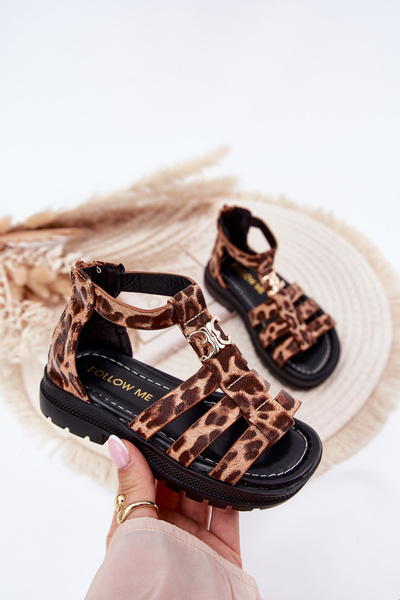 Mädchen Gladiatoren Sandalen Mit Goldenem Detail Pantherdruck Vesira