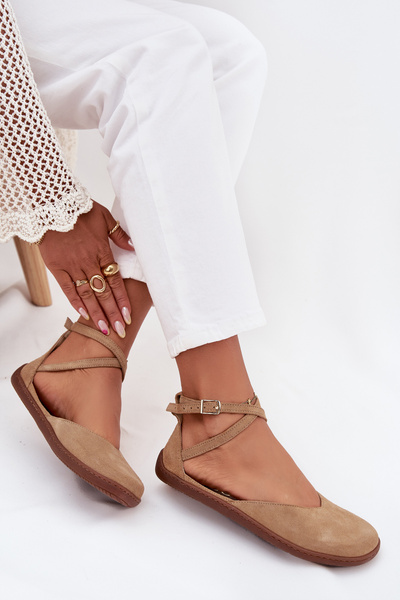 Veloursleder Ballerinas Damen Barefoot Mit Riemen Zazoo 191 Beige