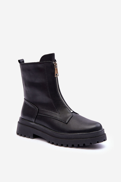 Bottes femme en cuir avec fermeture éclair noir Chlorike