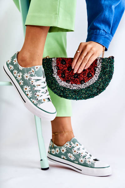 Women's Low Sneakers With Flowers Green Janey
