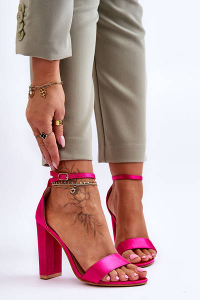 Sandale satinice cu toc înalt fuchsia linsy