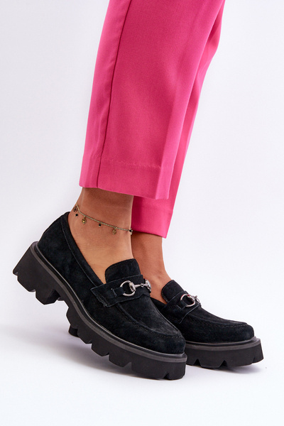 Mocassins Femme Massive En Daim Noir Neloria