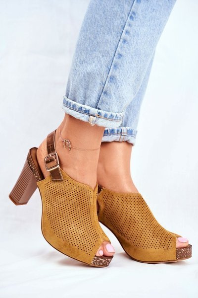 Sergio Leone SK855 Gelbe durchbrochene Stiletto-Sandalen