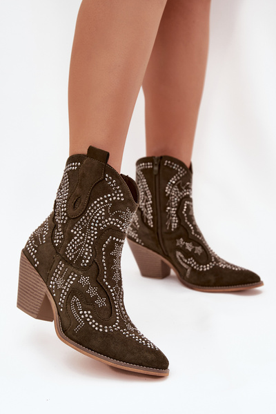 Bottines Cowboys Isolées Pour Femmes Avec Décoration Vert Foncé Lelira