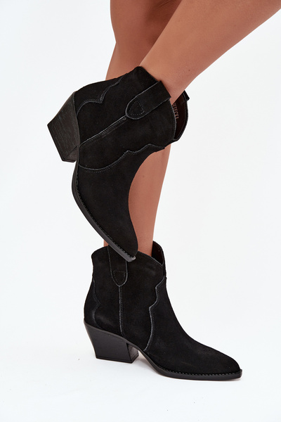 Slip-on Women's Cowboy Boots Made From Natural Suede Black Beretta