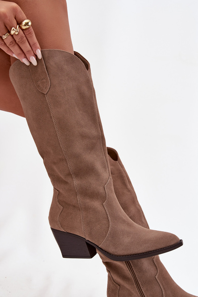 Leder Wildleder Cowboy-Stiefel Damen Gefüttert Khaki Urselle