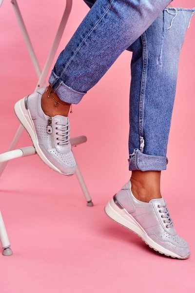 Chaussures de sport pour femmes, baskets en cuir argenté FT20-8675 Better Way