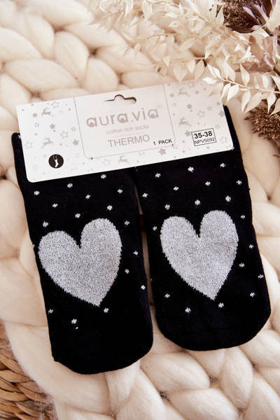 Rutschfeste Damensocken In Herzen und Punkten Schwarz