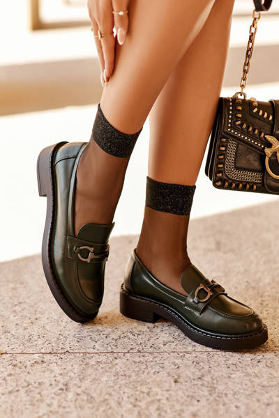 Mocassins En Cuir Pour Femme Vert Foncé Beanika
