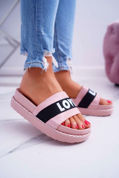 Platforma pentru femei Flip Flops cu strasuri adoră morelove roz