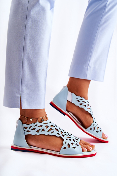 Leather Openwork Sandals Light blue Alima