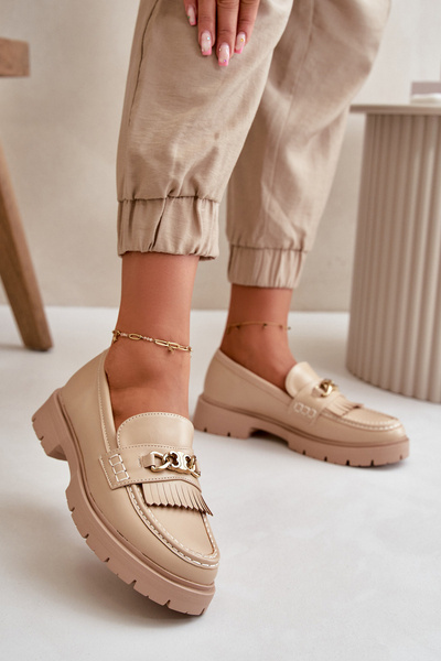 Eco-Leder Damen Mokassins mit Goldverzierung Beige Zanita