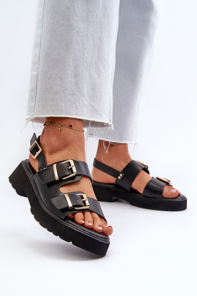 Moteriški sandalai su sagtimis Eco Leather Black Konanttia