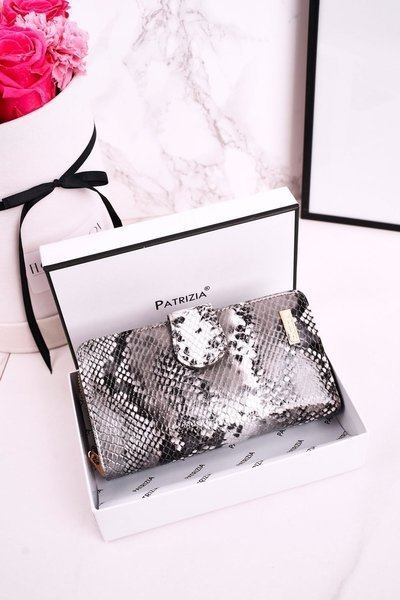 Large Leather Women's Wallet PATRIZIA Shiny Grey