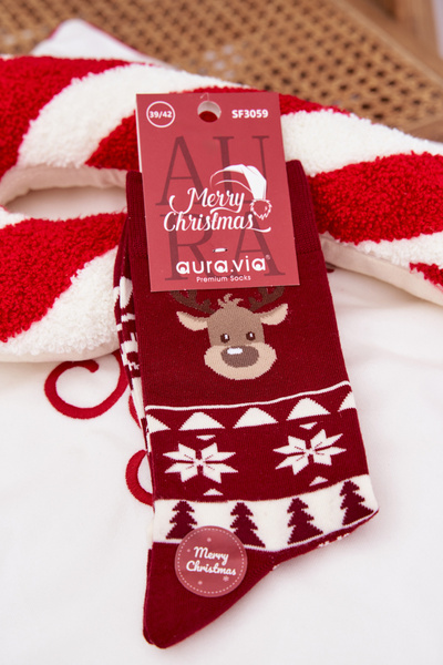 Männersocken Weihnachten Muster Rentier Burgund