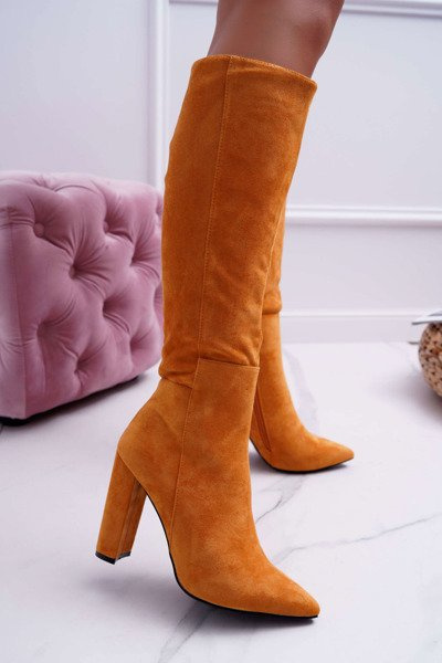 Moteriški stiletto batai iki kelių Camel Warden