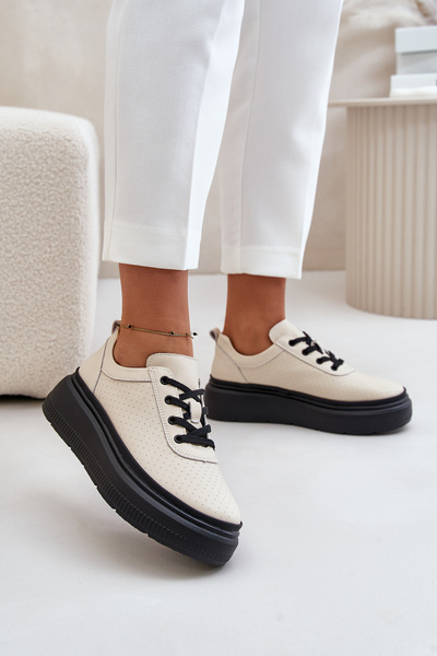 Chaussures de sport pour femmes sur plateforme en cuir naturel beige Vinceza