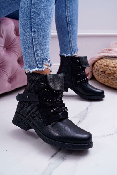 Flache Damenstiefel mit Absatz Warmes Schwarz Debra