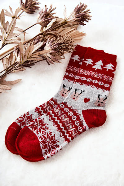 Socken Weihnachten Muster Rot-Grau