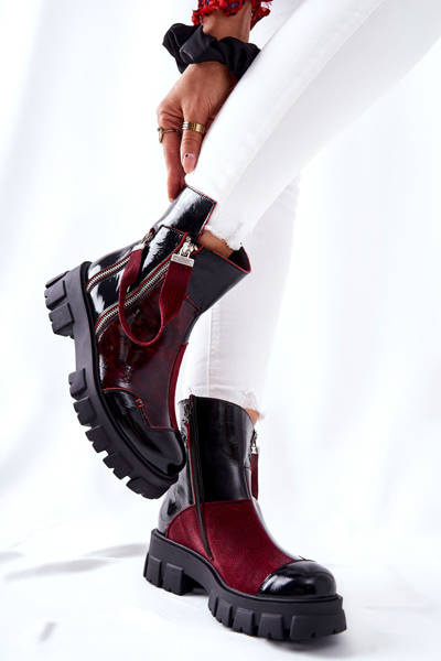 Leather Stiletto Boots Maciejka Black and Bordeaux 05137-33