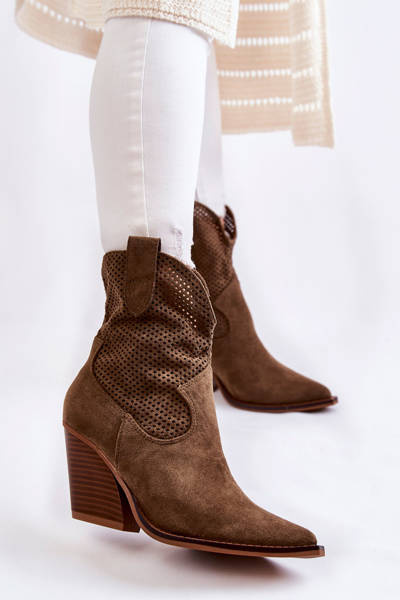 Cizme pentru femei din piele de căprioară pentru femei Cowboy Kaki Eleonore