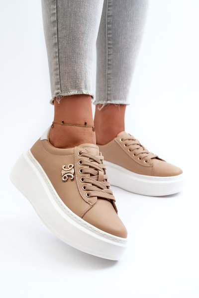 Baskets à plateforme en cuir marron pour femme Pernalia