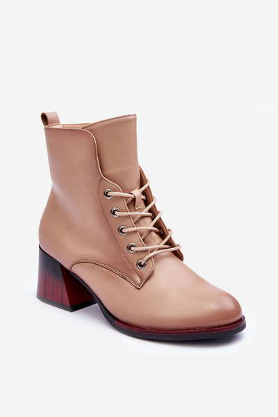 Leather Heeled Boots Beige Luloshe