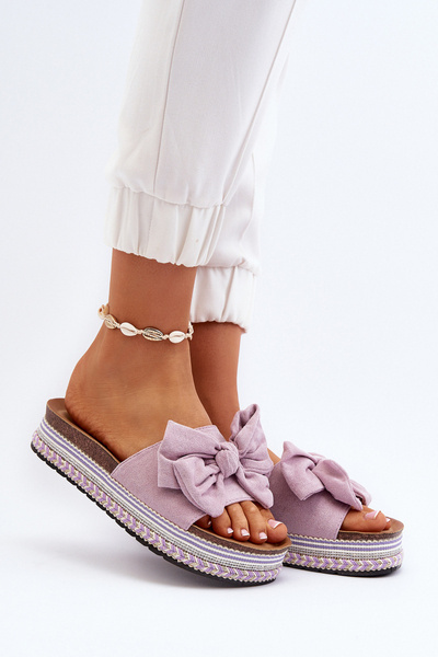Damen Plateau-Sandalen mit Schleife Lila Evatria
