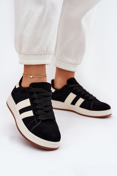 Moteriški Sneakers Iš Eko Suede Juodi Arlenina