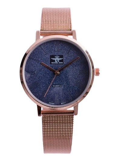 Women's Watch Michael John Elis Pink Gold / Navy Blue Dial