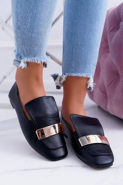 Mocassins en dentelle noire Lu Boo pour femmes avec lame Harlem