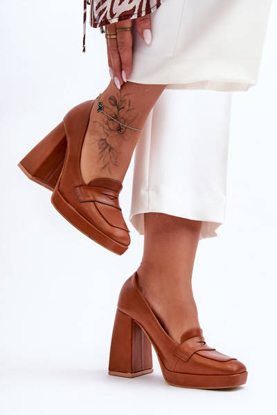 Chaussures à Talons Hauts en Cuir pour Femme Camel Alisa