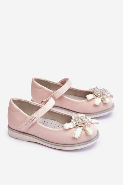 Vaikiškos Velcro balerinos su dekoratyvine gėle Pink Freya